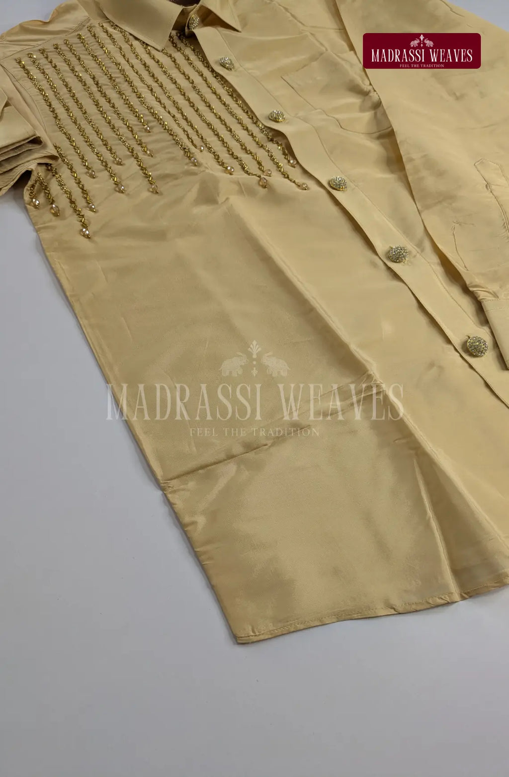 Luxury Aari Work Wedding Silk Dhoti Set 7 (HandCrafted) -(DESPATCH TIME 15 DAYS)