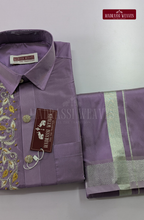 Luxury Aari Work Wedding Silk Dhoti Set (HandCrafted) - (DESPATCH TIME 15 DAYS)-Lavender