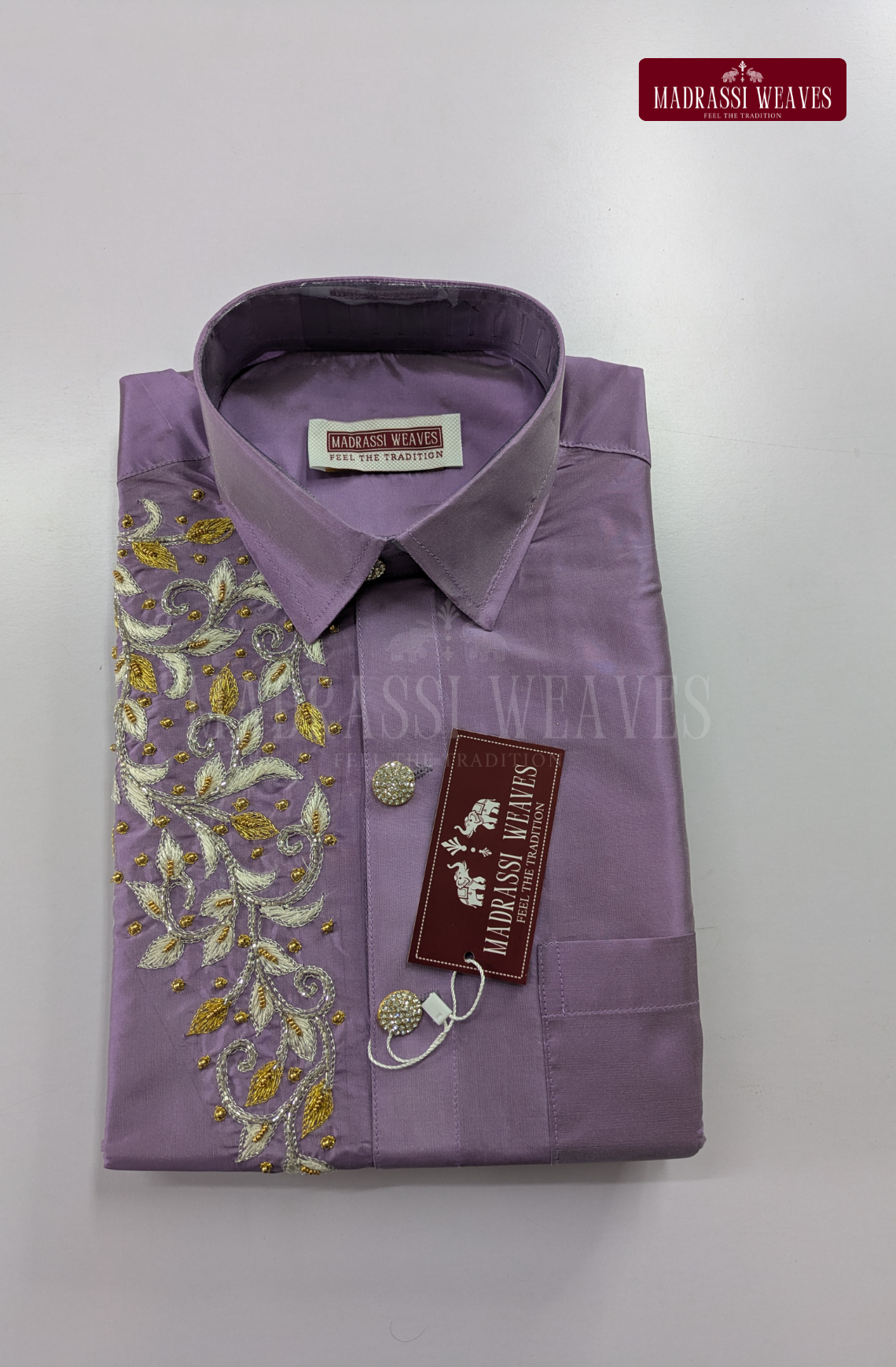Luxury Aari Work Wedding Silk Dhoti Set (HandCrafted) - (DESPATCH TIME 15 DAYS)-Lavender