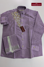 Luxury Aari Work Wedding Silk Dhoti Set (HandCrafted) - (DESPATCH TIME 15 DAYS)-Lavender