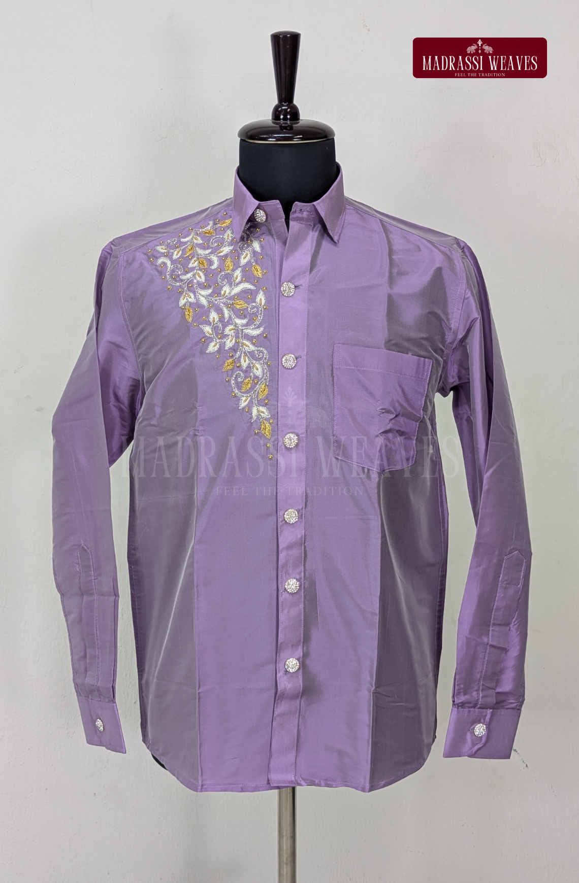 Luxury Aari Work Wedding Silk Dhoti Set (HandCrafted) - (DESPATCH TIME 15 DAYS)-Lavender