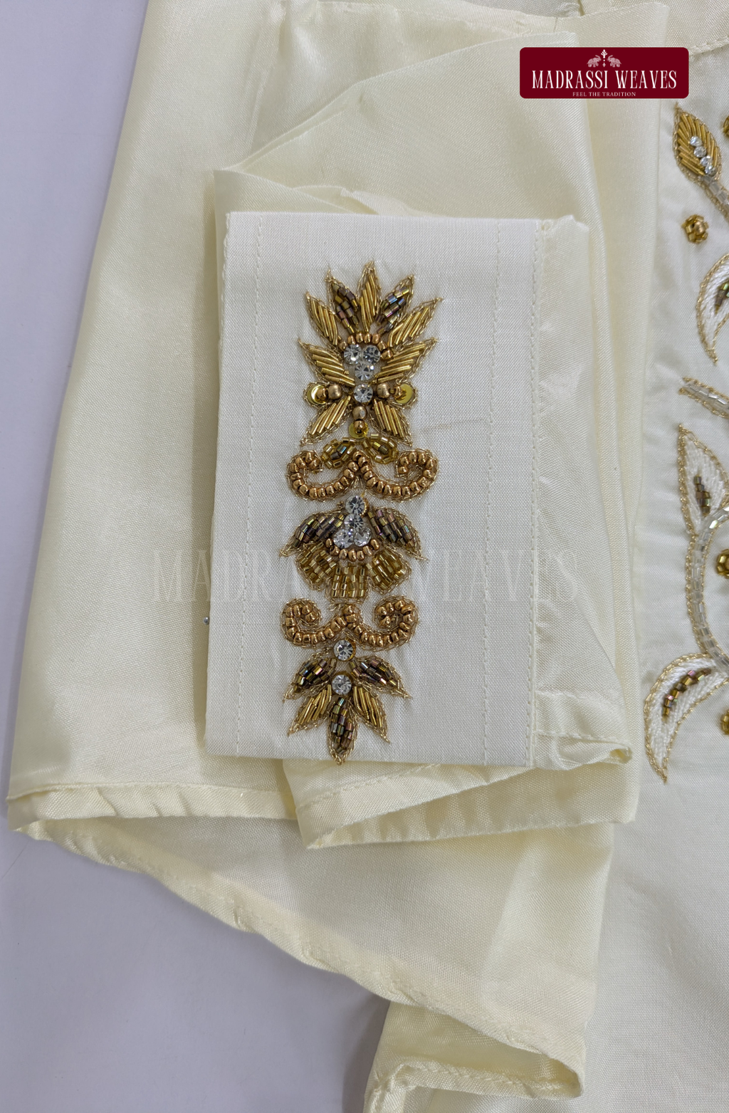 Luxury Aari Work Wedding Silk Dhoti Set (HandCrafted) -(DESPATCH TIME 15 DAYS)-Off White