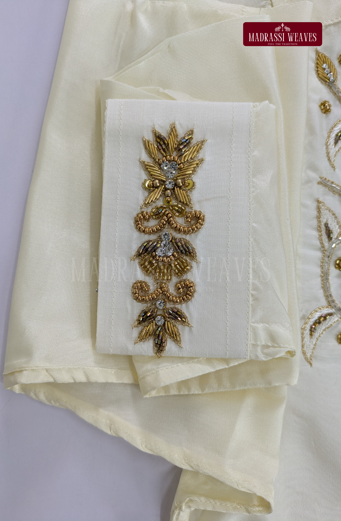 Luxury Aari Work Wedding Silk Dhoti Set (HandCrafted) -(DESPATCH TIME 15 DAYS)-Off White