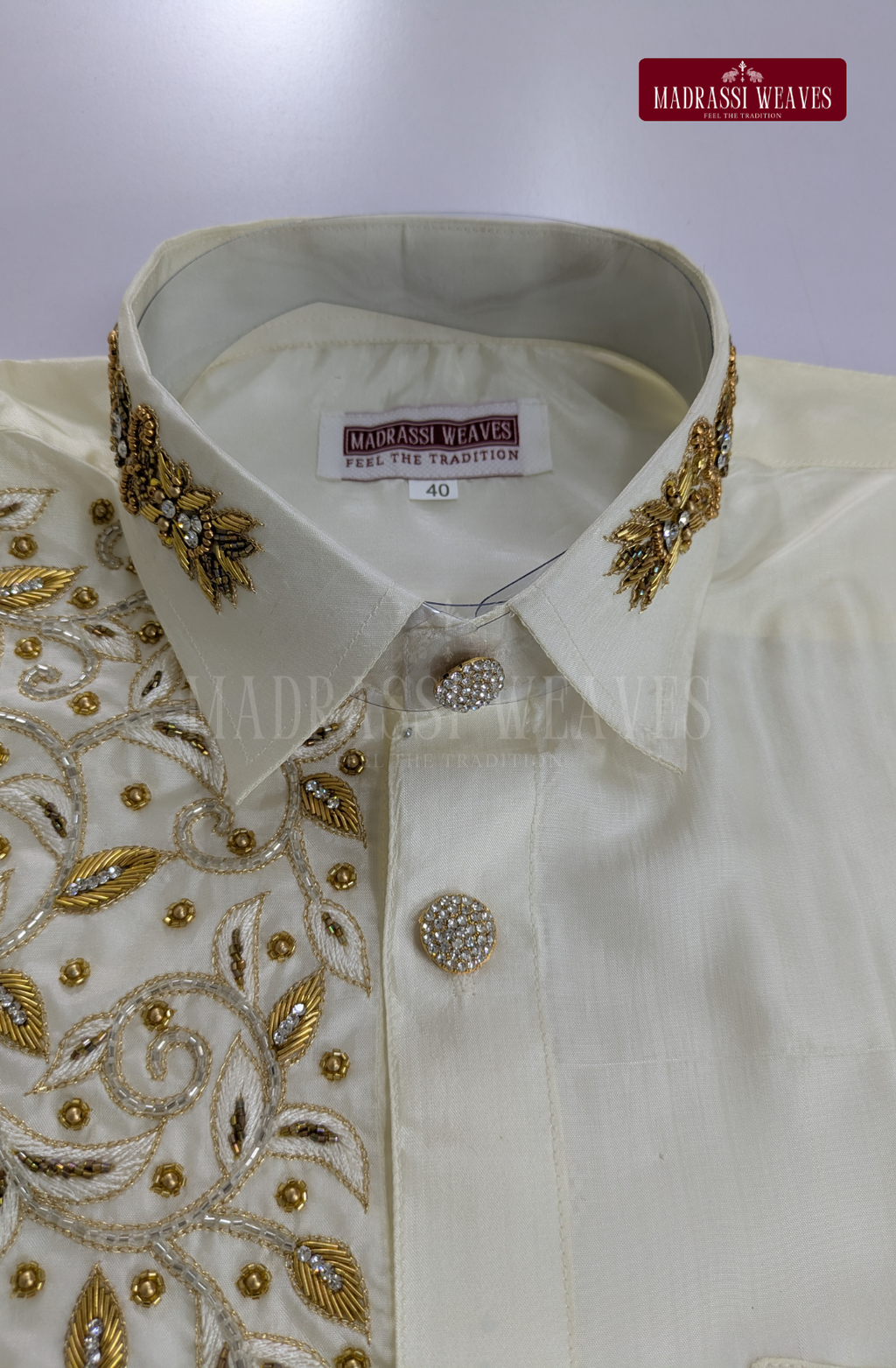Luxury Aari Work Wedding Silk Dhoti Set (HandCrafted) -(DESPATCH TIME 15 DAYS)-Off White