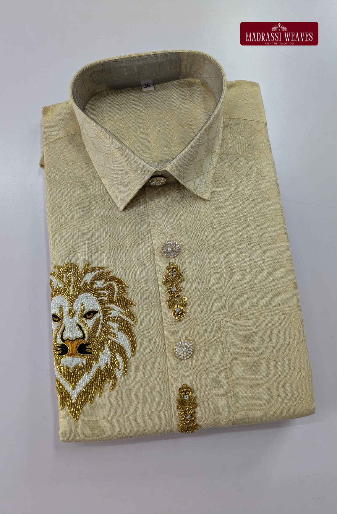 Luxury Aari Work Wedding Silk Dhoti Set (HandCrafted) - (DESPATCH TIME 15 DAYS)-Beige