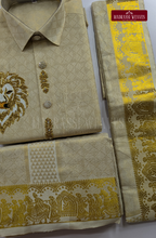 Luxury Aari Work Wedding Silk Dhoti Set (HandCrafted) - (DESPATCH TIME 15 DAYS)-Beige