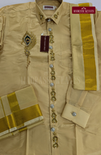 Luxury Aari Work Wedding Silk Dhoti Set (HandCrafted) -(DESPATCH TIME 15 DAYS)-Beige