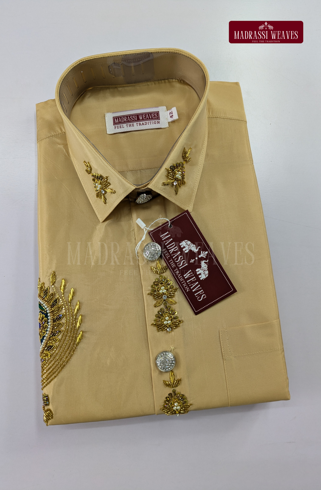Luxury Aari Work Wedding Silk Dhoti Set (HandCrafted) -(DESPATCH TIME 15 DAYS)-Beige