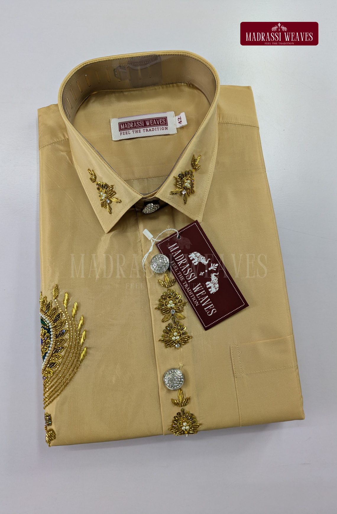 Luxury Aari Work Wedding Silk Dhoti Set (HandCrafted) -(DESPATCH TIME 15 DAYS)-Beige