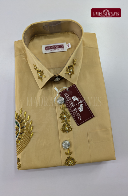 Luxury Aari Work Wedding Silk Dhoti Set (HandCrafted) -(DESPATCH TIME 15 DAYS)-Beige
