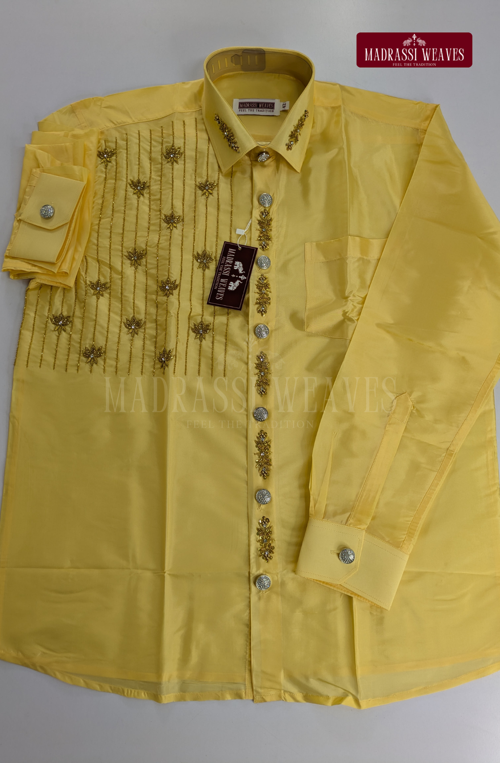 Luxury Aari Work Wedding Silk Dhoti Set (HandCrafted) -(DESPATCH TIME 15 DAYS)-Champange