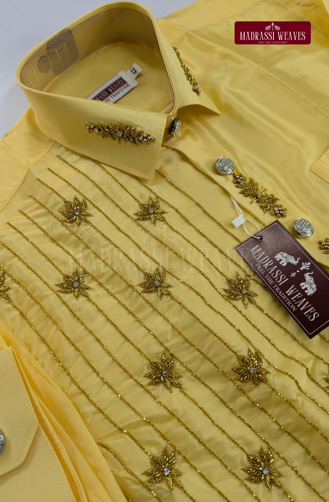 Luxury Aari Work Wedding Silk Dhoti Set (HandCrafted) -(DESPATCH TIME 15 DAYS)-Champange