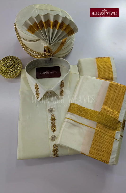 Luxury Aari Work Wedding Silk Dhoti Set 5 (HandCrafted) -(DESPATCH TIME 15 DAYS)