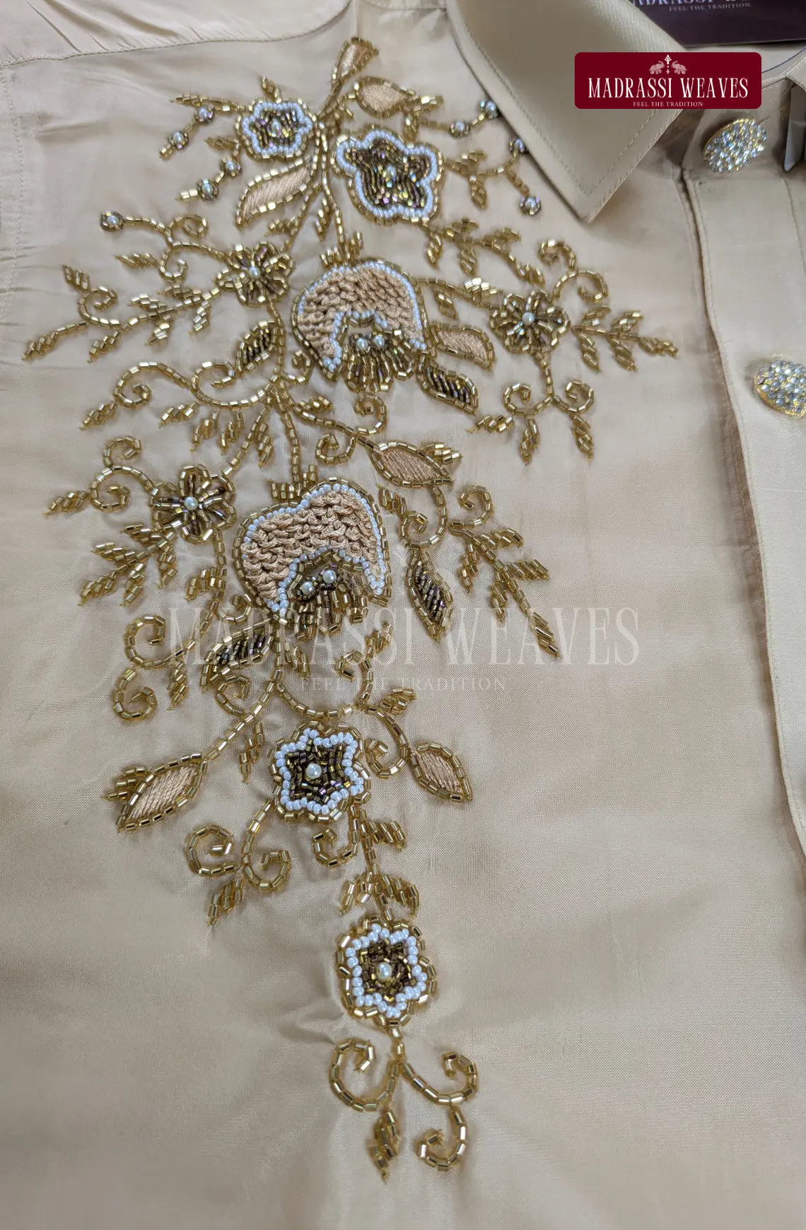 Luxury Aari Work Wedding Silk Dhoti Set 6 (HandCrafted) -(DESPATCH TIME 15 DAYS)