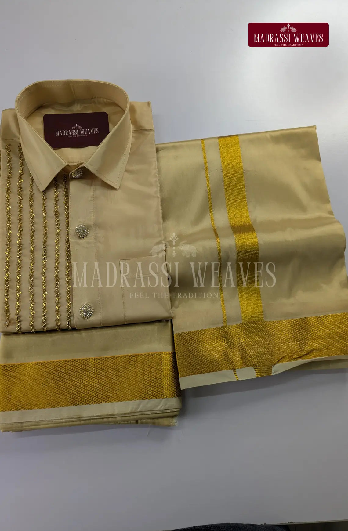 Luxury Aari Work Wedding Silk Dhoti Set 7 (HandCrafted) -(DESPATCH TIME 15 DAYS)
