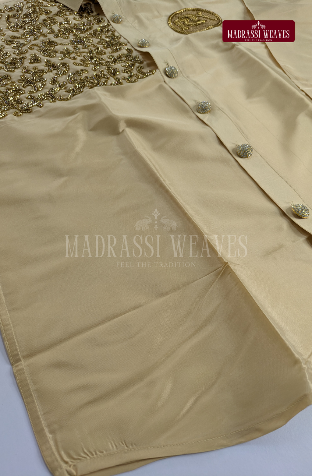 Luxury Aari Work Wedding Silk Dhoti Set 9 (HandCrafted) - (DESPATCH TIME 15 DAYS)