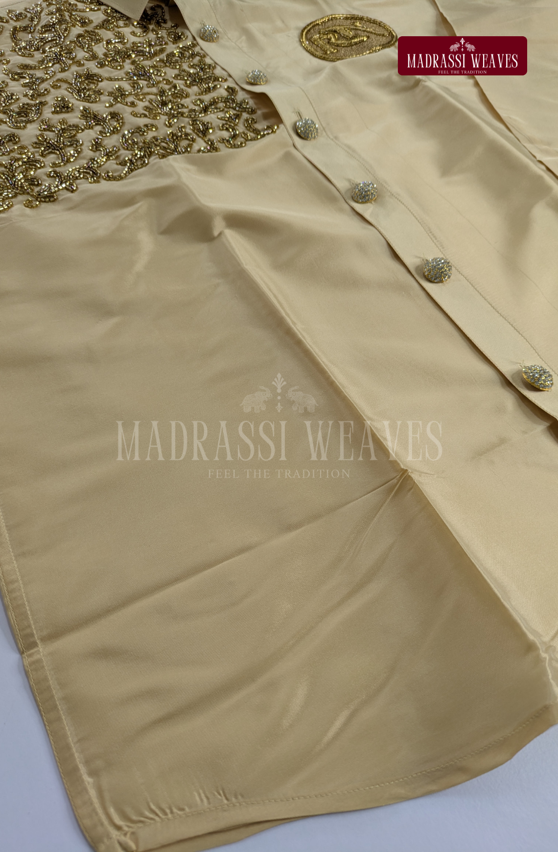 Luxury Aari Work Wedding Silk Dhoti Set 9 (HandCrafted) - (DESPATCH TIME 15 DAYS)