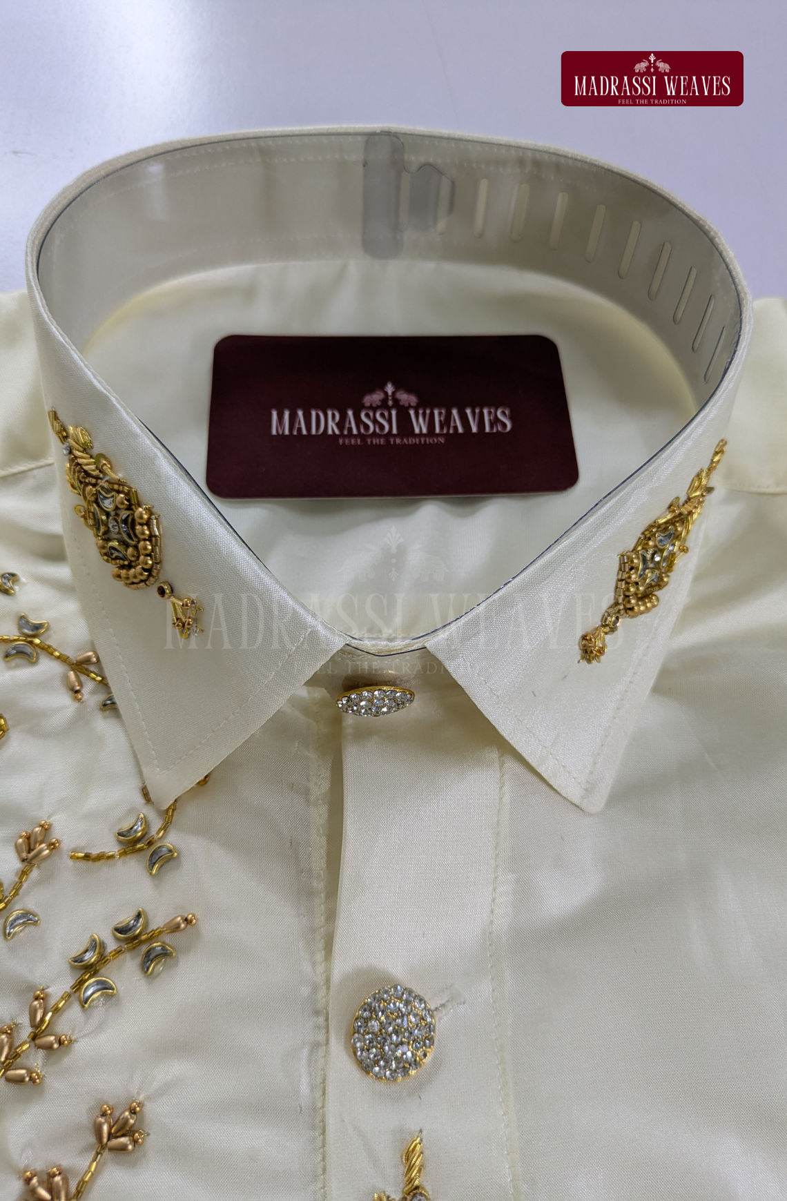 Luxury Aari Work Wedding Silk Dhoti Set (HandCrafted) -(DESPATCH TIME 15 DAYS) - Off White