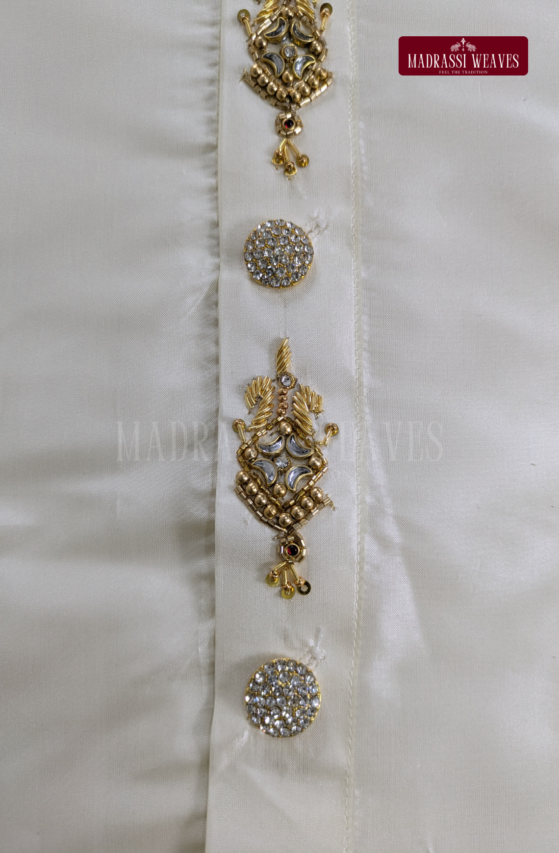 Luxury Aari Work Wedding Silk Dhoti Set (HandCrafted) -(DESPATCH TIME 15 DAYS) - Off White