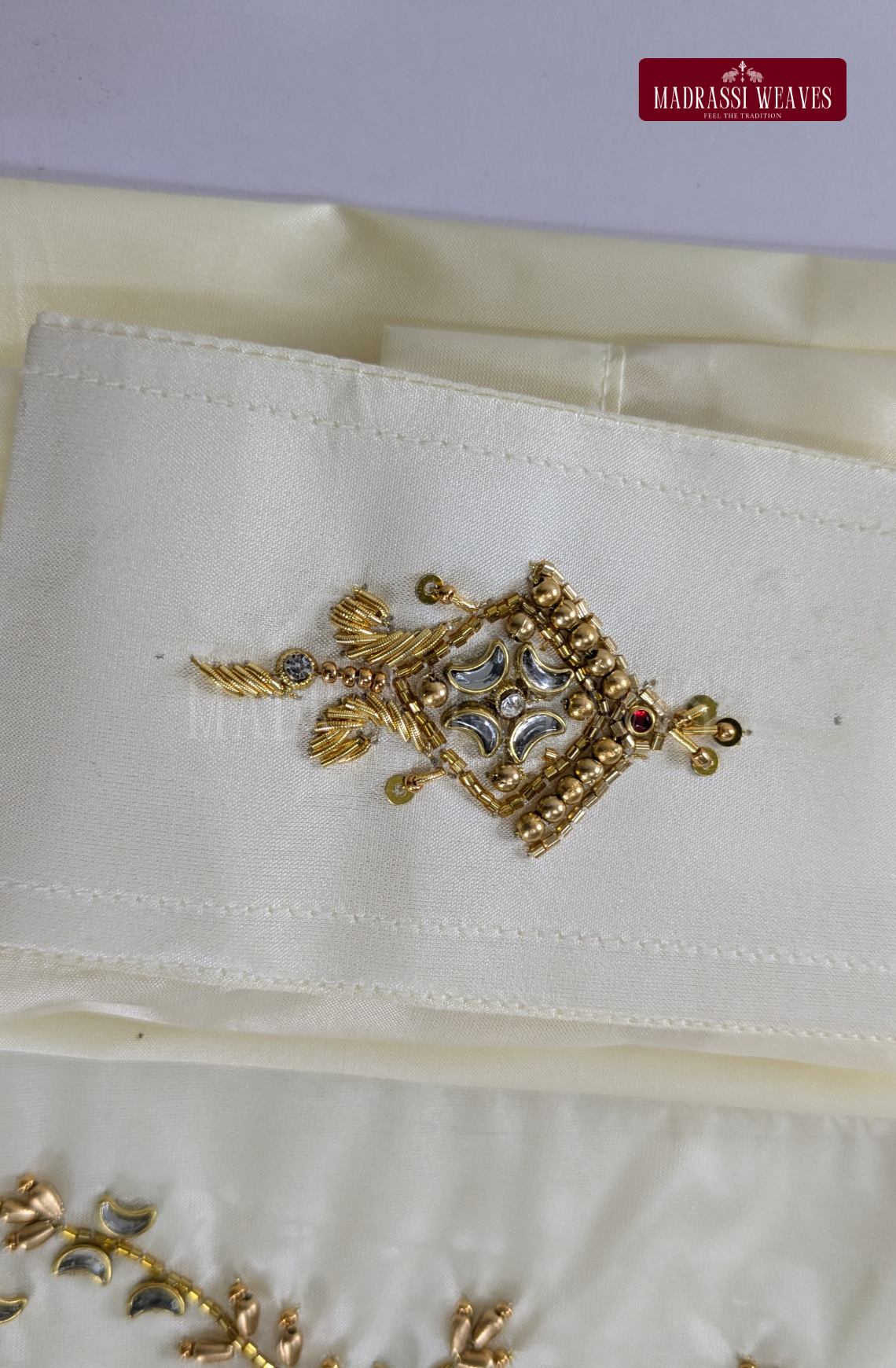 Luxury Aari Work Wedding Silk Dhoti Set (HandCrafted) -(DESPATCH TIME 15 DAYS) - Off White