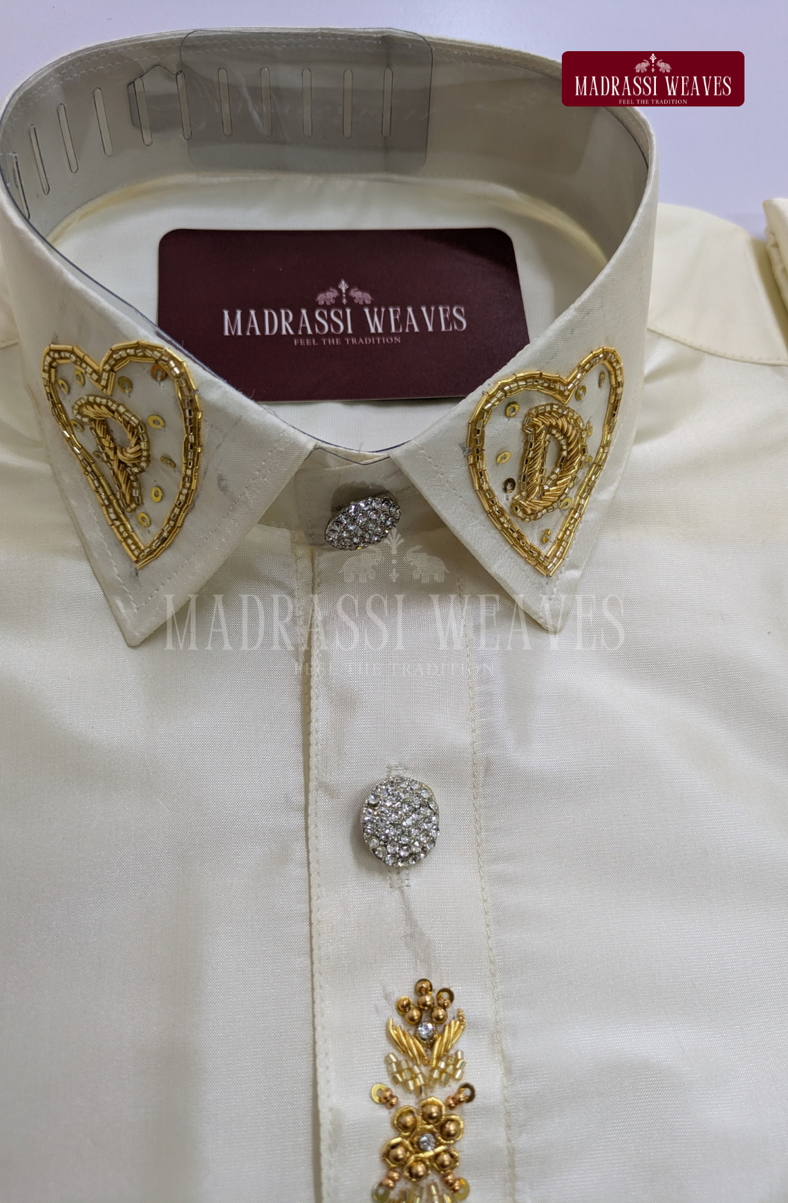 Luxury Aari Work Wedding Silk Dhoti Set (Hand Crafted) -(DESPATCH TIME 15 DAYS)