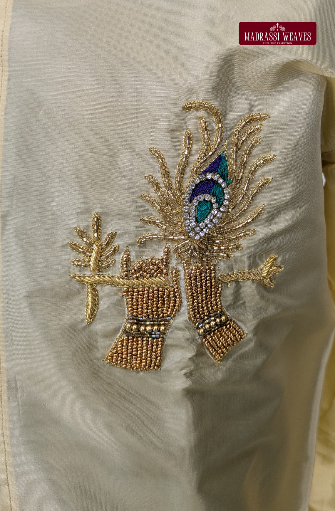 Luxury Aari Work Wedding Silk Dhoti Set (HandCrafted) -(DESPATCH TIME 15 DAYS) - Beige