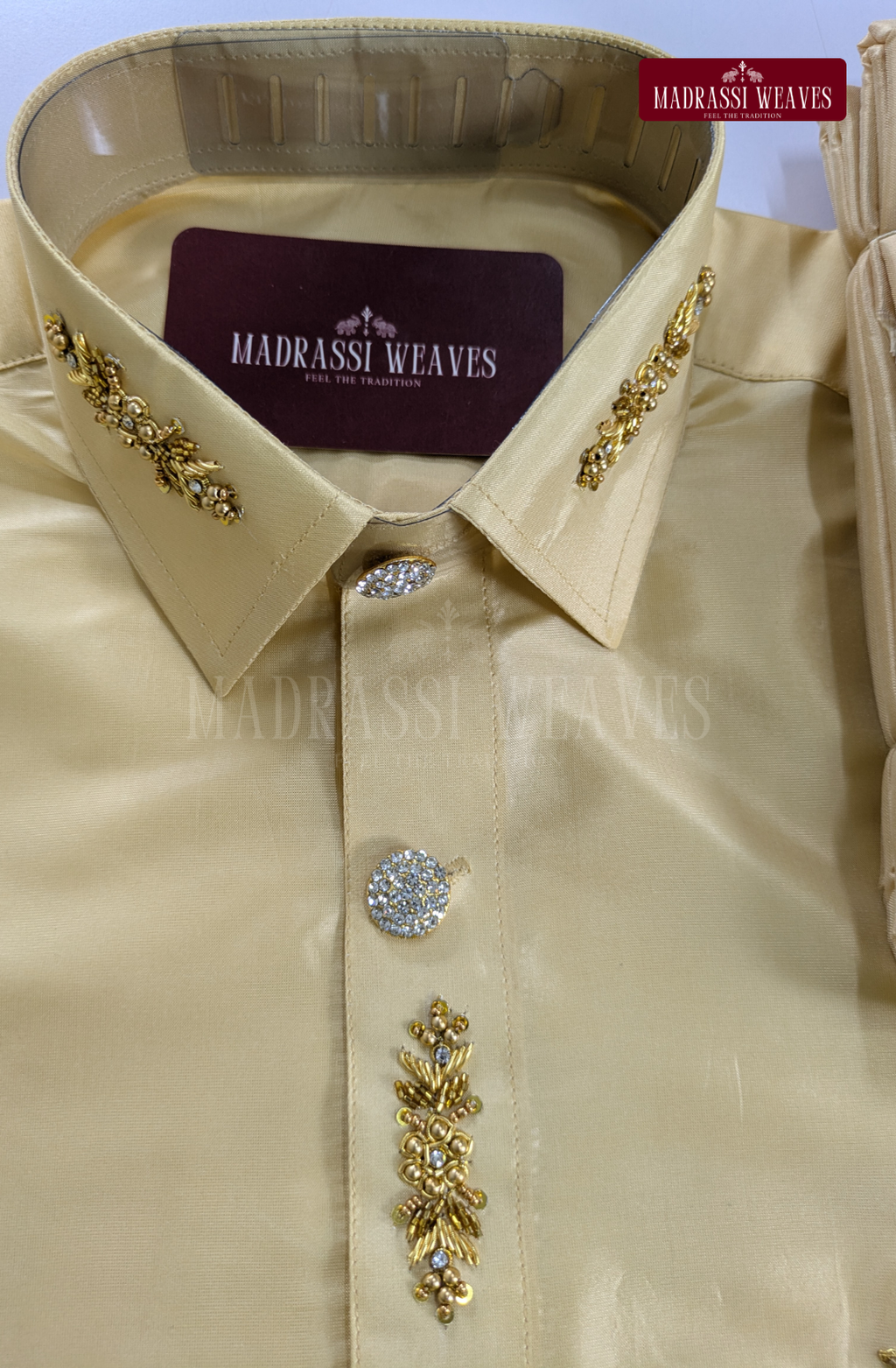 Luxury Aari Work Wedding Silk Dhoti Set (HandCrafted) -(DESPATCH TIME 15 DAYS) - Beige
