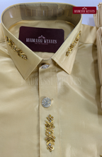 Luxury Aari Work Wedding Silk Dhoti Set (HandCrafted) -(DESPATCH TIME 15 DAYS) - Beige