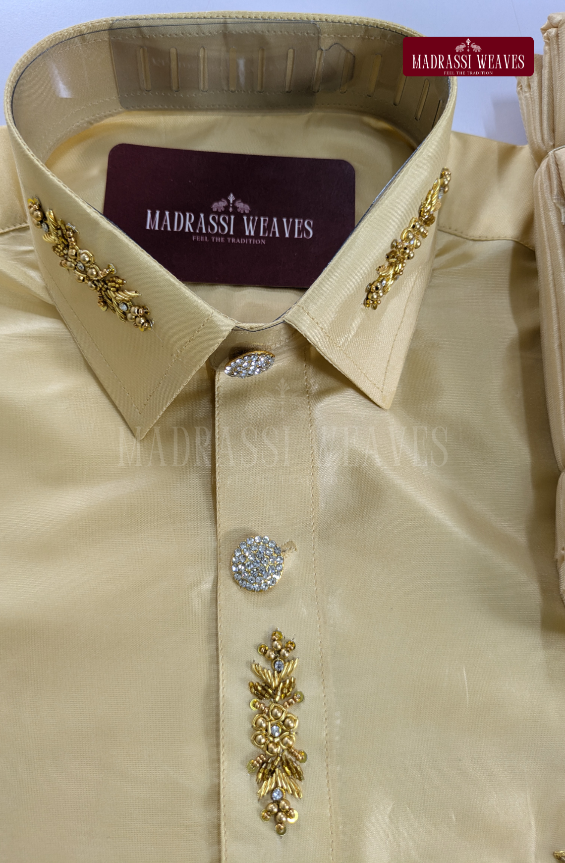 Luxury Aari Work Wedding Silk Dhoti Set (HandCrafted) -(DESPATCH TIME 15 DAYS) - Beige