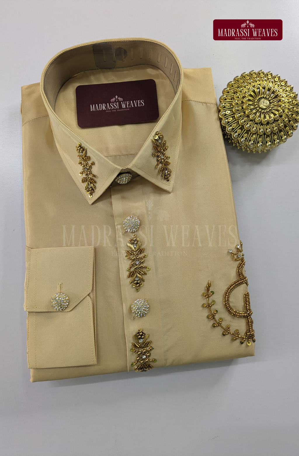 Luxury Aari Work Wedding Silk Dhoti Set (HandCrafted) -(DESPATCH TIME 15 DAYS)