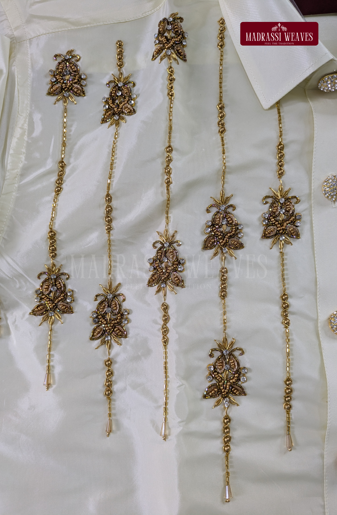 Luxury Aari Work Wedding Silk Dhoti Set (HandCrafted) -(DESPATCH TIME 15 DAYS)