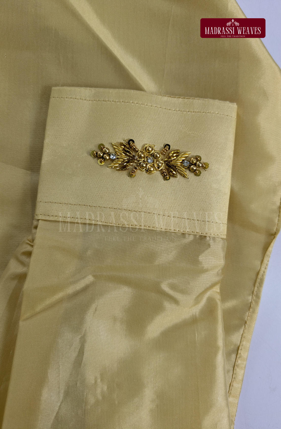 Luxury Aari Work Wedding Silk Dhoti Set (HandCrafted) -(DESPATCH TIME 15 DAYS) - Beige