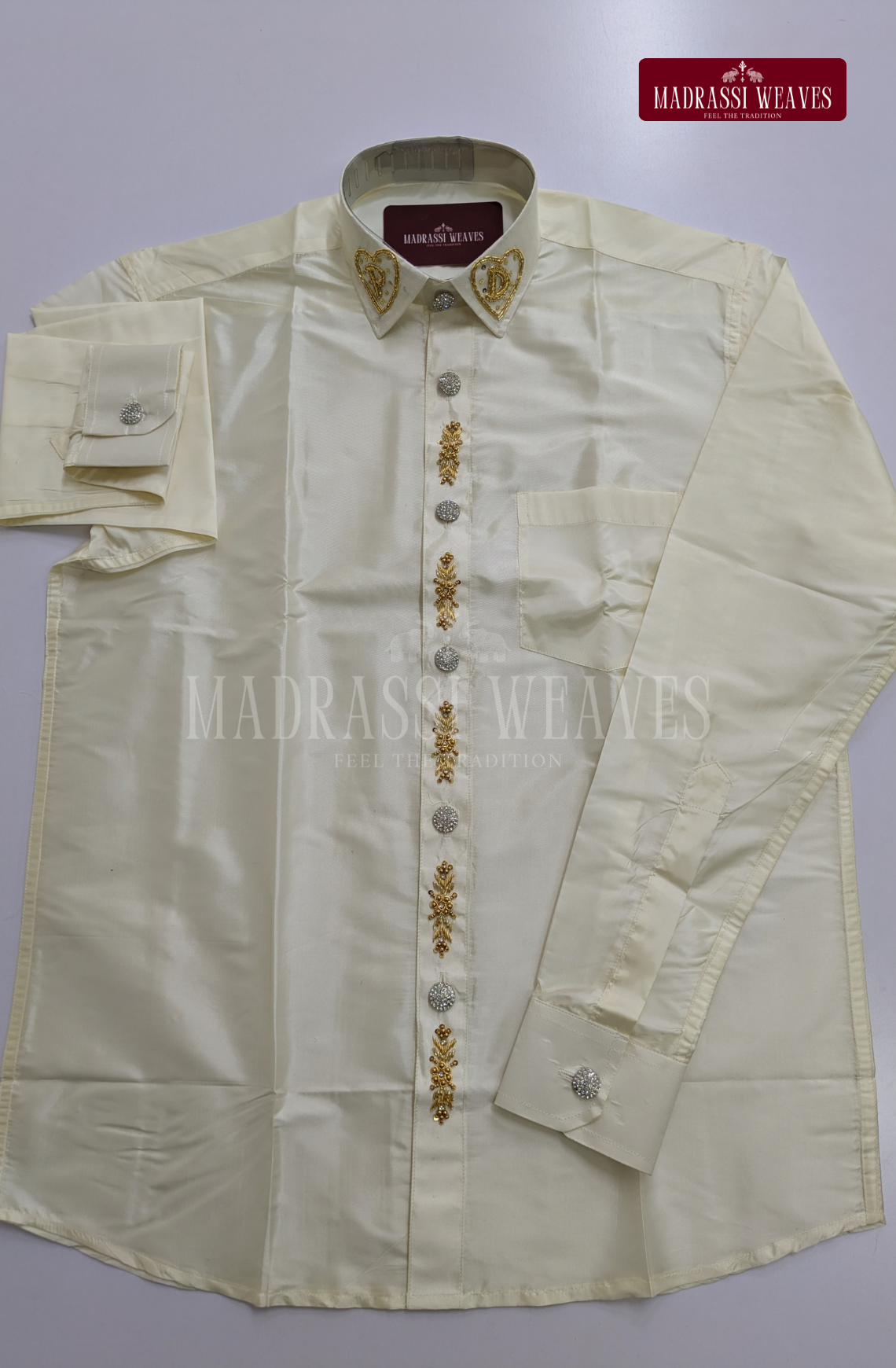 Luxury Aari Work Wedding Silk Dhoti Set (Hand Crafted) -(DESPATCH TIME 15 DAYS)