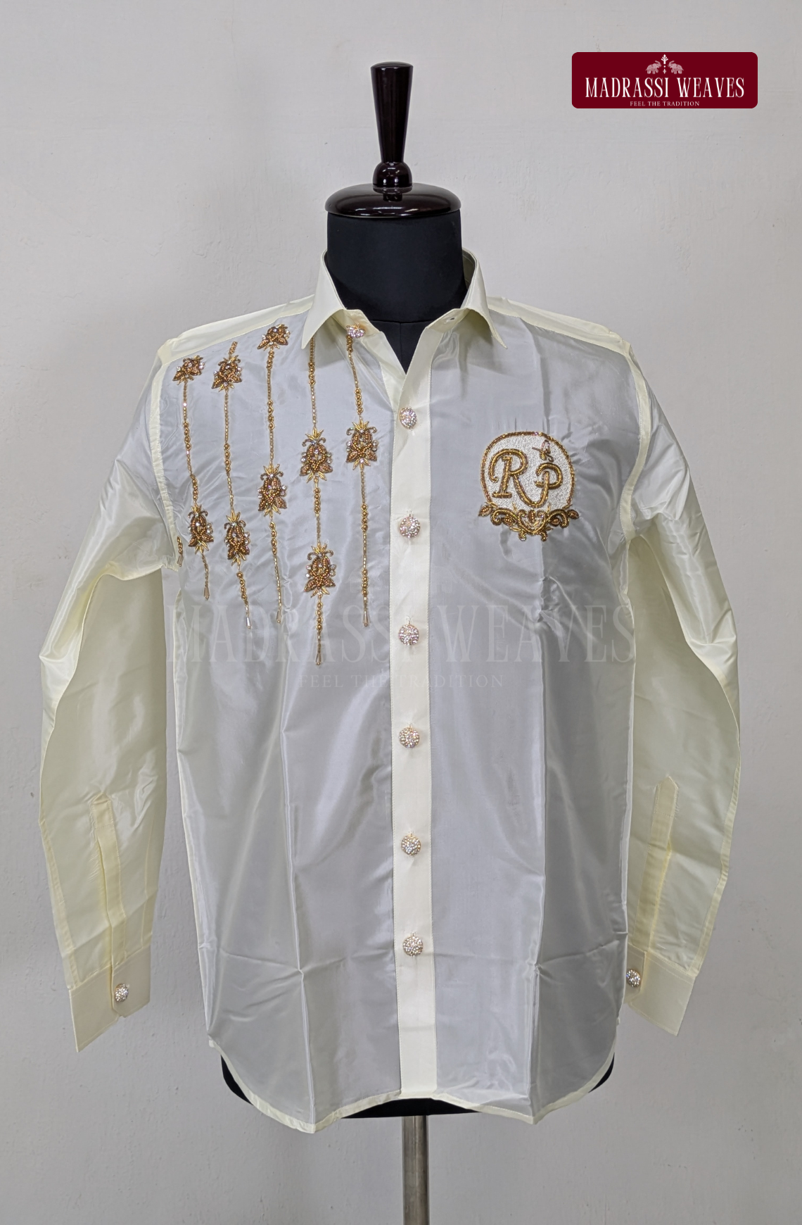 Luxury Aari Work Wedding Silk Dhoti Set (HandCrafted) -(DESPATCH TIME 15 DAYS)