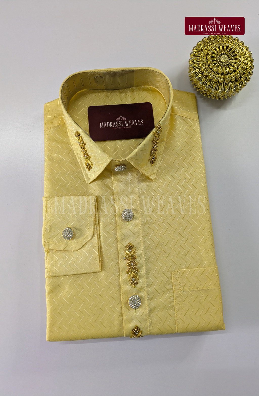 Luxury Embosed Aari Work Men's Shirt Only (HandCrafted) - (DESPATCH TIME 15 DAYS) - Champaign