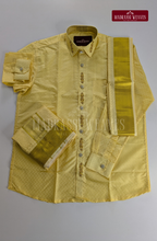 Luxury Embosed Aari Work Wedding Silk Dhoti Set (HandCrafted) - (DESPATCH TIME 15 DAYS) - Champaign