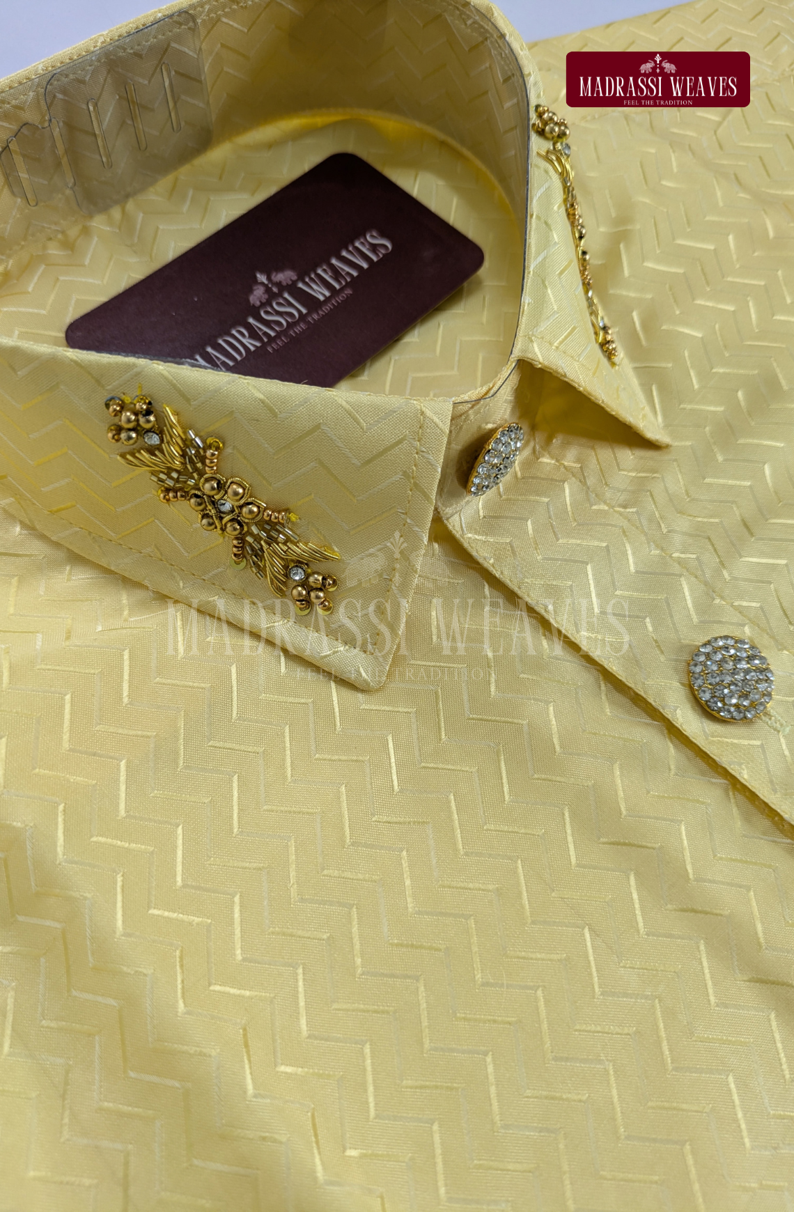 Luxury Embosed Aari Work Men's Shirt Only (HandCrafted) - (DESPATCH TIME 15 DAYS) - Champaign