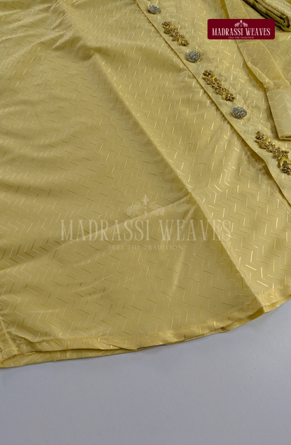 Luxury Embosed Aari Work Wedding Silk Dhoti Set (HandCrafted) - (DESPATCH TIME 15 DAYS) - Champaign