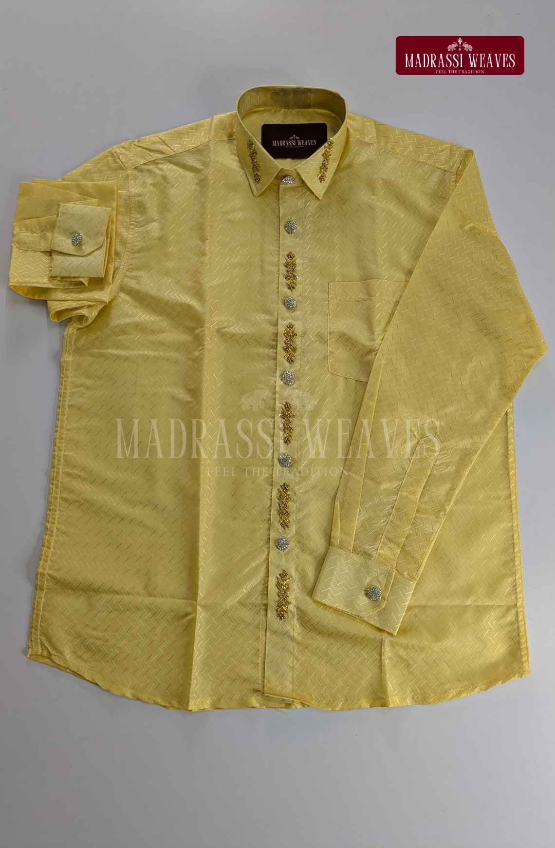 Luxury Embosed Aari Work Men's Shirt Only (HandCrafted) - (DESPATCH TIME 15 DAYS) - Champaign