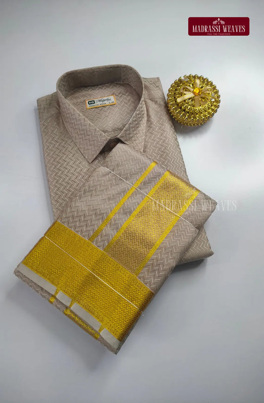 Luxury Embossed Dhoti Set Woven With Gold Zari - Grey