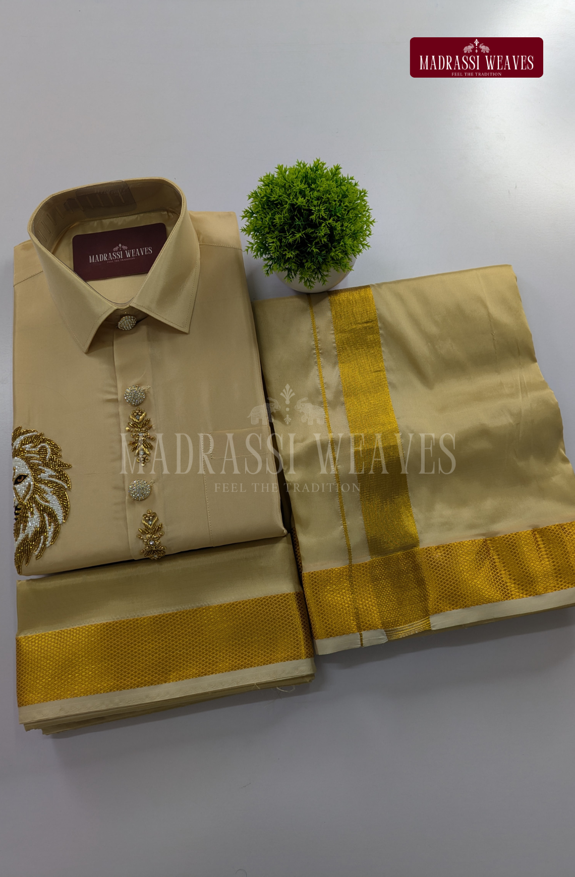 Luxury Aari Work Wedding Silk Dhoti Set 10 (HandCrafted) -(DESPATCH TIME 15 DAYS)