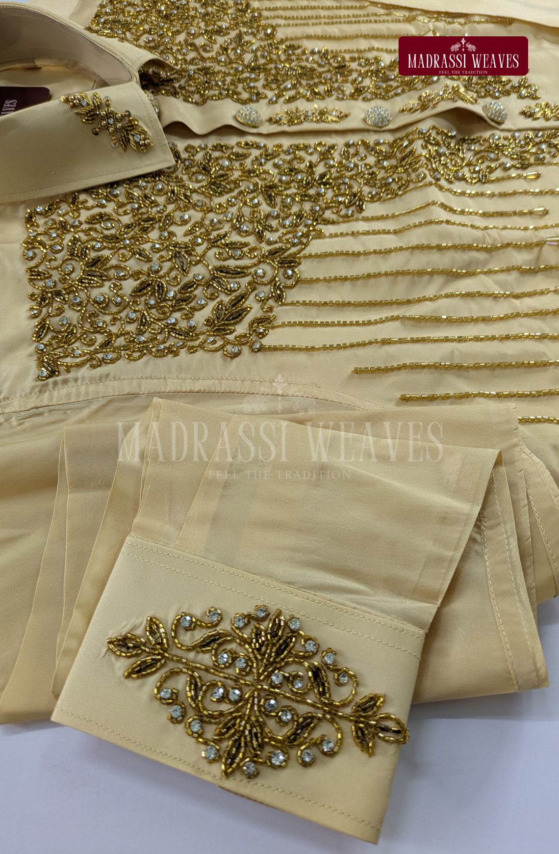 Luxury Aari Work Wedding Silk Dhoti Set 11 (HandCrafted) -(DESPATCH TIME 15 DAYS)