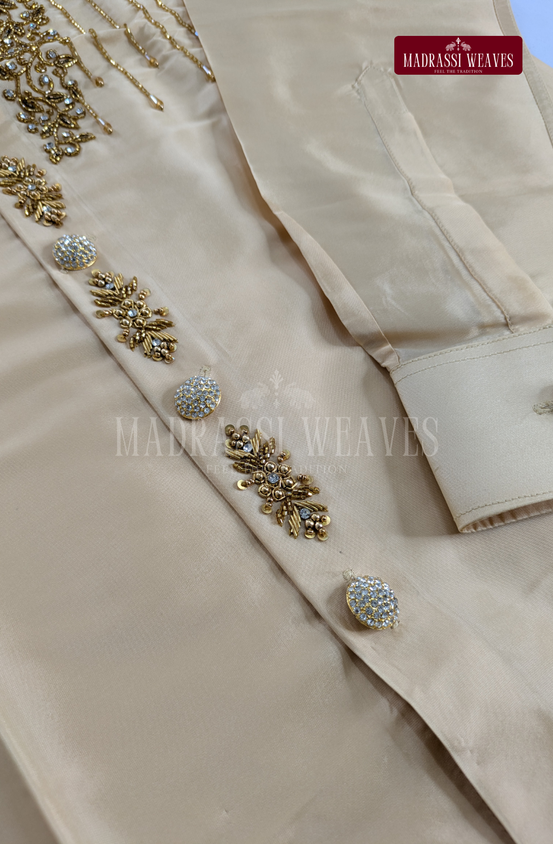 Luxury Aari Work Wedding Silk Dhoti Set 11 (HandCrafted) -(DESPATCH TIME 15 DAYS)