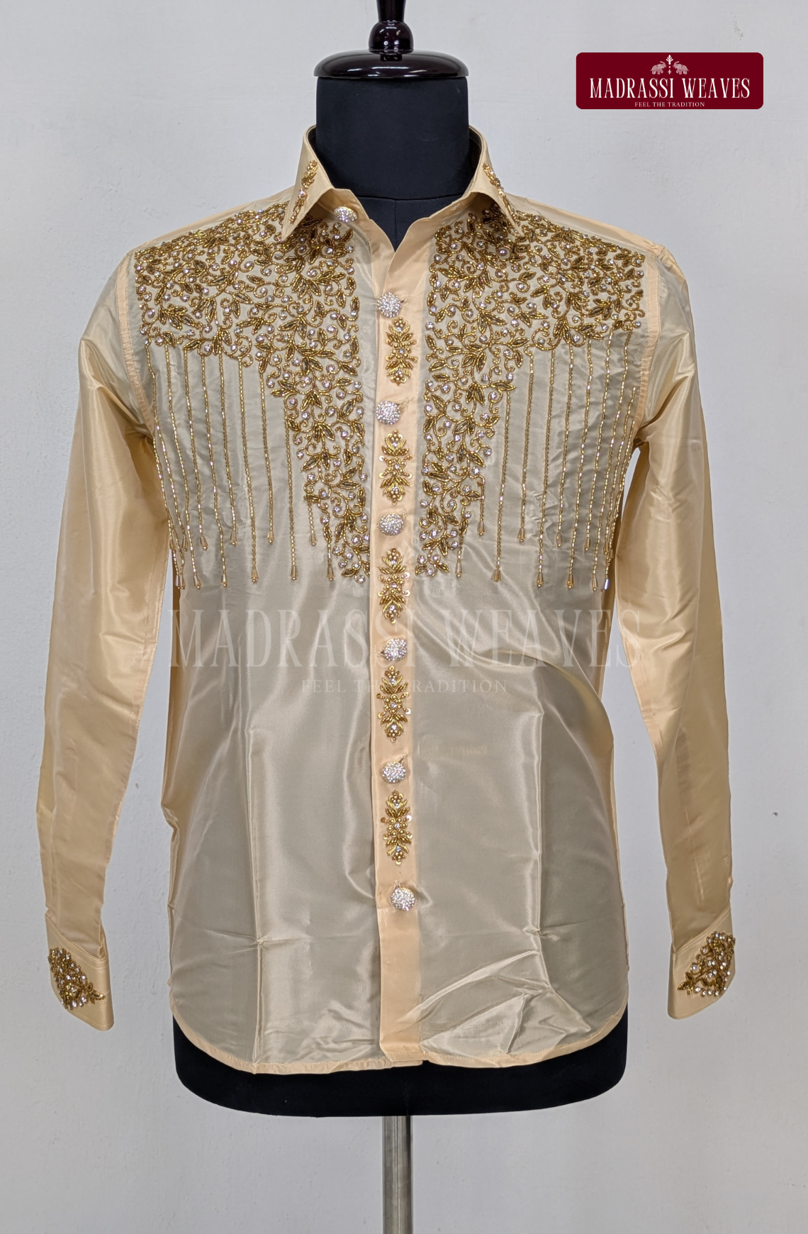 Luxury Aari Work Wedding Silk Dhoti Set 11 (HandCrafted) -(DESPATCH TIME 15 DAYS)