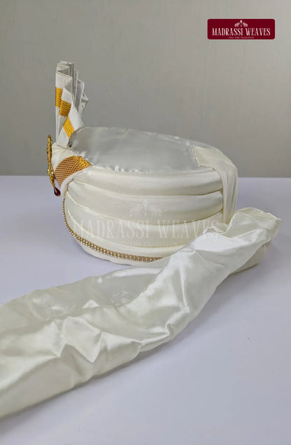 Premium Men's Wedding  Tissue Silk Dhoti Set - Gold 1