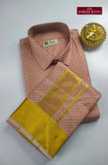 Luxury Embossed Dhoti Set Woven With Gold Zari - Copper