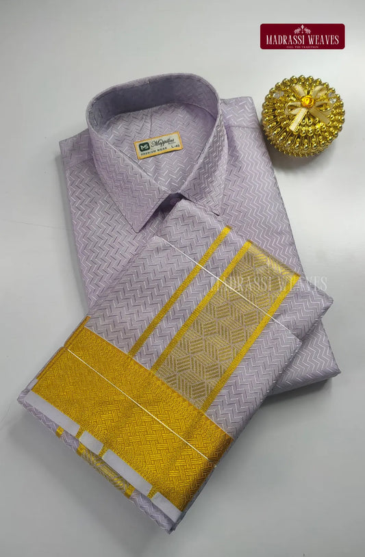 Luxury Embossed Dhoti Set Woven With Gold Zari - Lavender