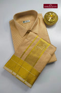 Luxury Embossed Dhoti Set Woven With Gold Zari - Natural Sandal