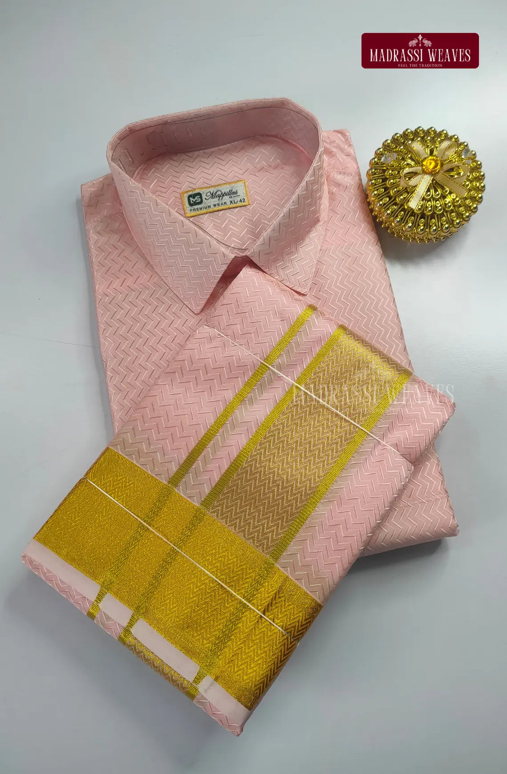 Luxury Embossed Dhoti Set Woven With Gold Zari - Pink