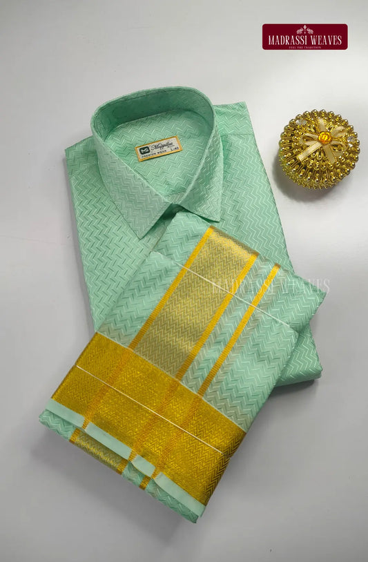 Luxury Embossed Dhoti Set Woven With Gold Zari - Rexona